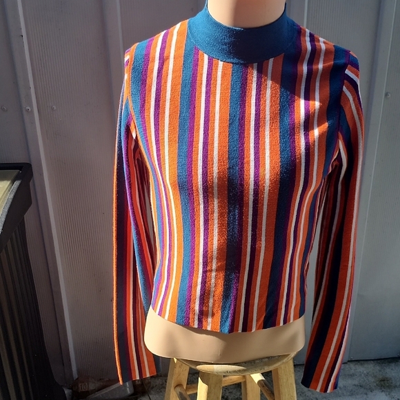 Victor Glemaud Tops - Victor Glemaud Fitted Long Sleeve Orange and Blue Blouse